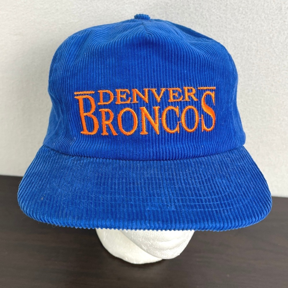 Vintage Denver Broncos Annco Corduroy Hat Blue Orange NFL Snapback Cap 90s Retro